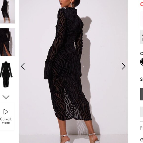 NWT Black Zebra Devore High Neck Draped Midi Dress - Picture 5 of 10